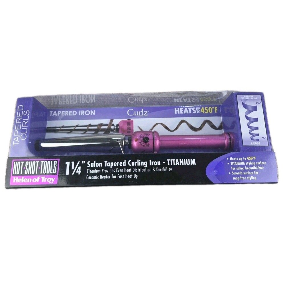 Helen Of Troy Hot Shot Tools Tapered Titanium Curling Iron High Heat Curlz 11/4"